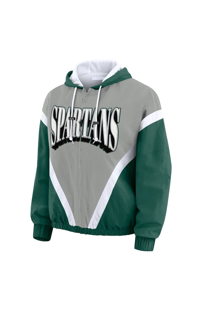 WEAR by Erin Andrews Women's WEAR by Erin Andrews Green/Gray Michigan State Spartans Colorblock Full-Zip Hoodie Windbreaker Jacket, Alternate, color, Green