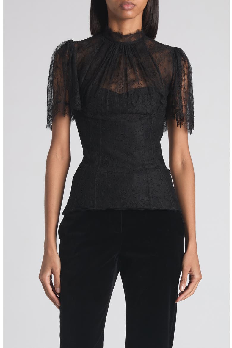 Floral Lace Top, Main, color, BLACK
