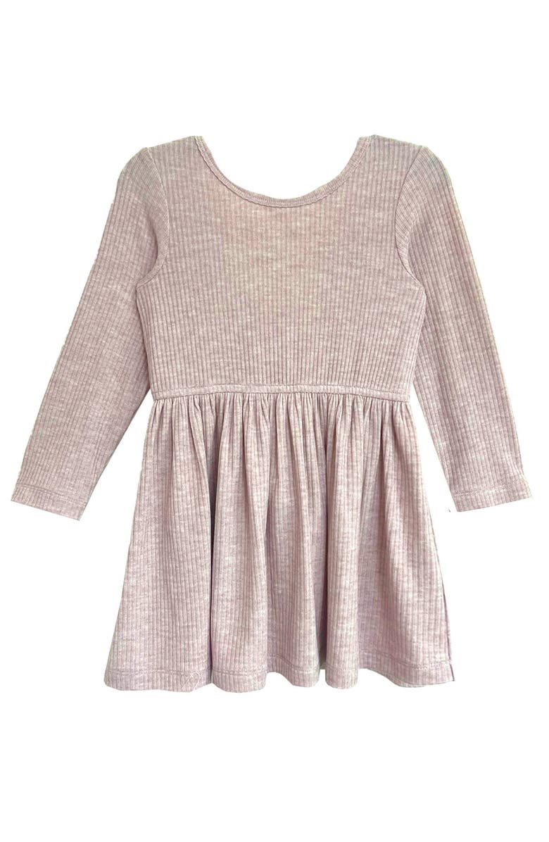 Mabel + Honey Mabel and Honey Heather Toddler Ribbed Long-Sleeve Dress, Light Pink Gathered Skirt., Main, color, Pink
