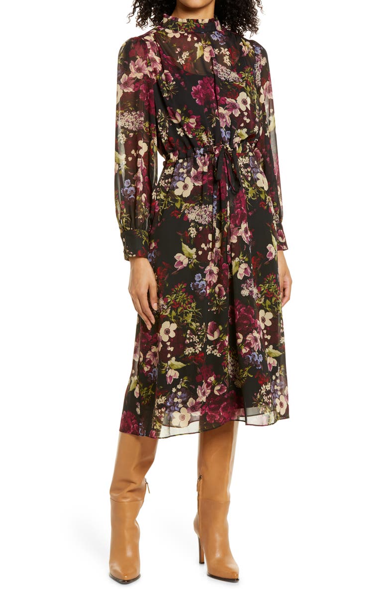 Julia Jordan Floral Long Sleeve A-Line Dress, Main, color,