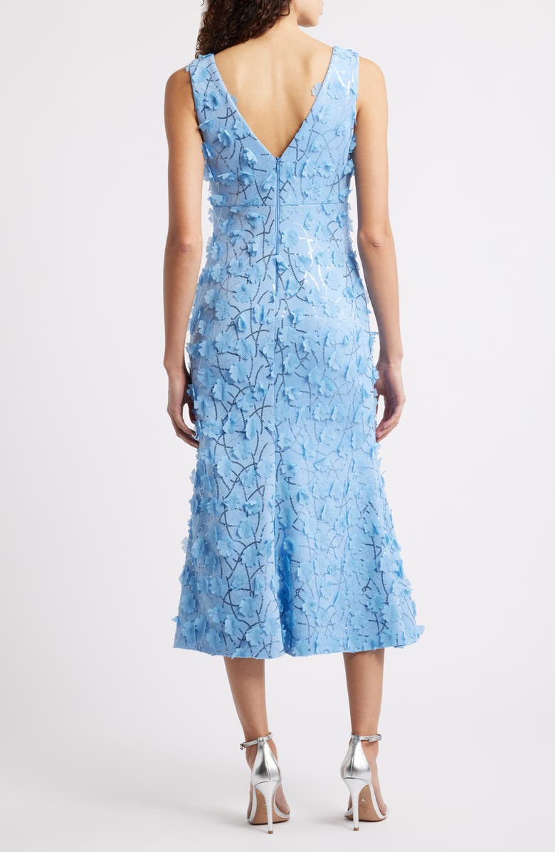 Eliza J Sequin Floral Appliqué Cocktail Midi Dress, Alternate, color, Lake