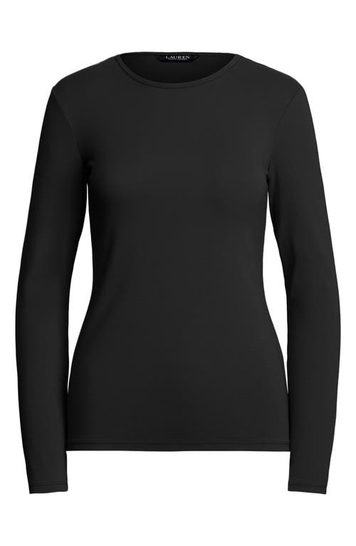 Ralph Lauren Lauren Long Sleeve Cotton Blend Top In Black