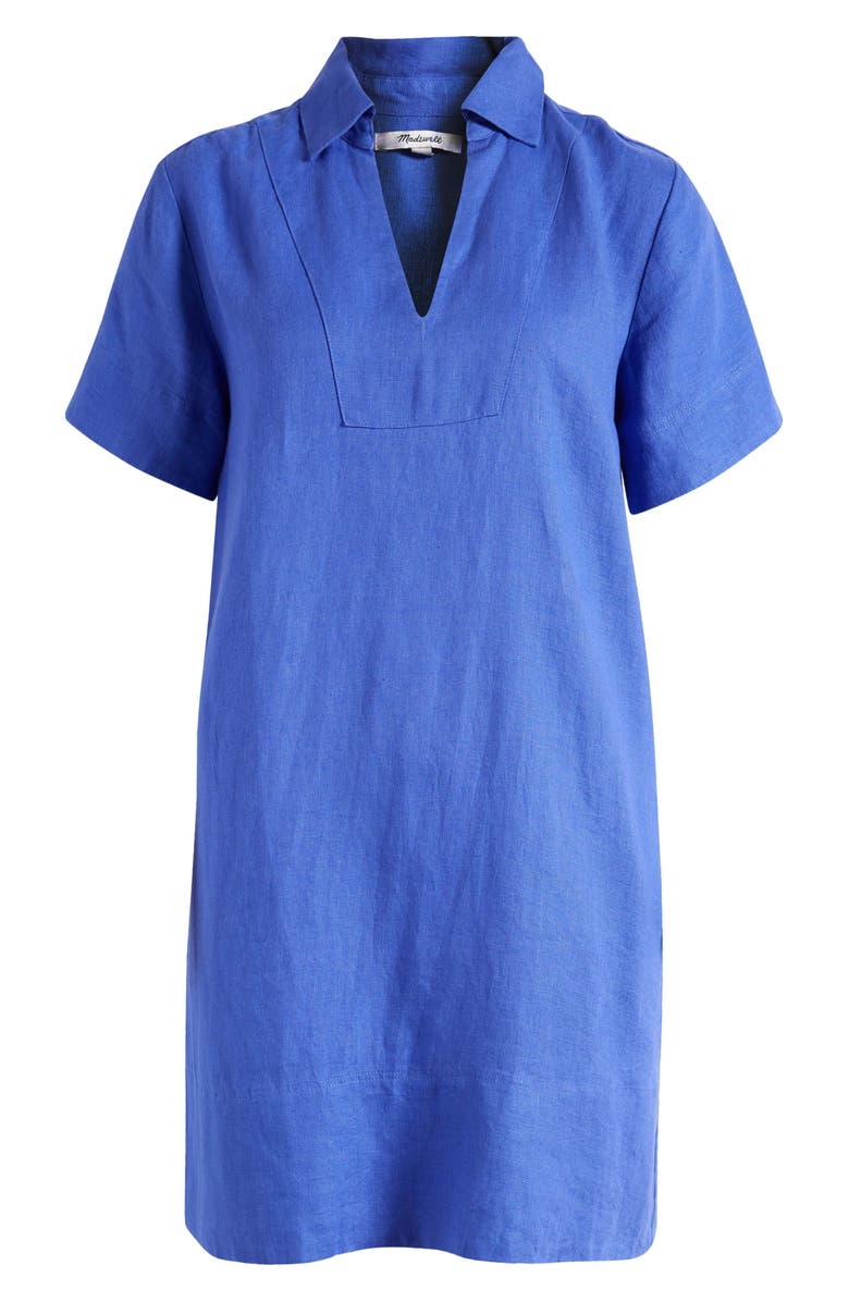 Madewell Johnny Collar V-Neck Linen Minidress, Alternate, color, Blue Star