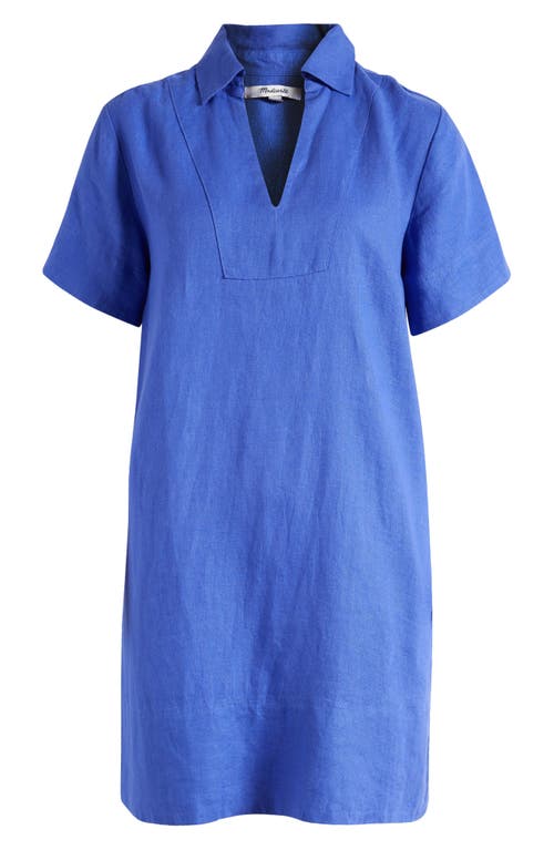 Madewell Johnny Collar V-neck Linen Minidress In Blue Star