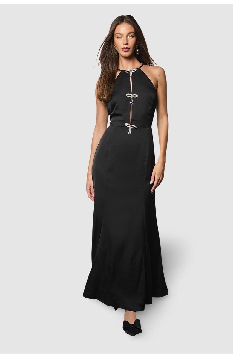 Coast Diamante Bow Halter Maxi Dress, Main, color, Black