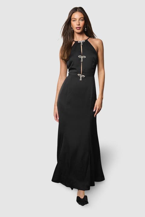 Diamante Bow Halter Maxi Dress