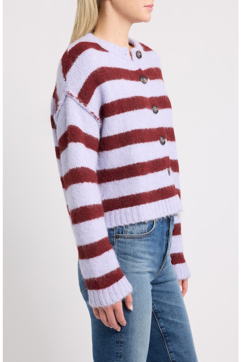 Stripe Crewneck Cardigan, Alternate, color, LILAC STRIPE