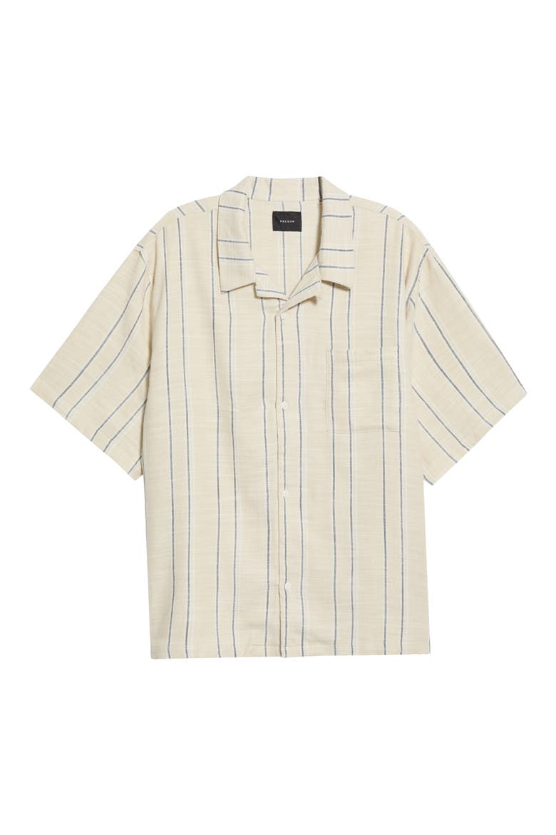 Lisbon Stripe Cotton Slub Camp Shirt, Main, color, TAUPE