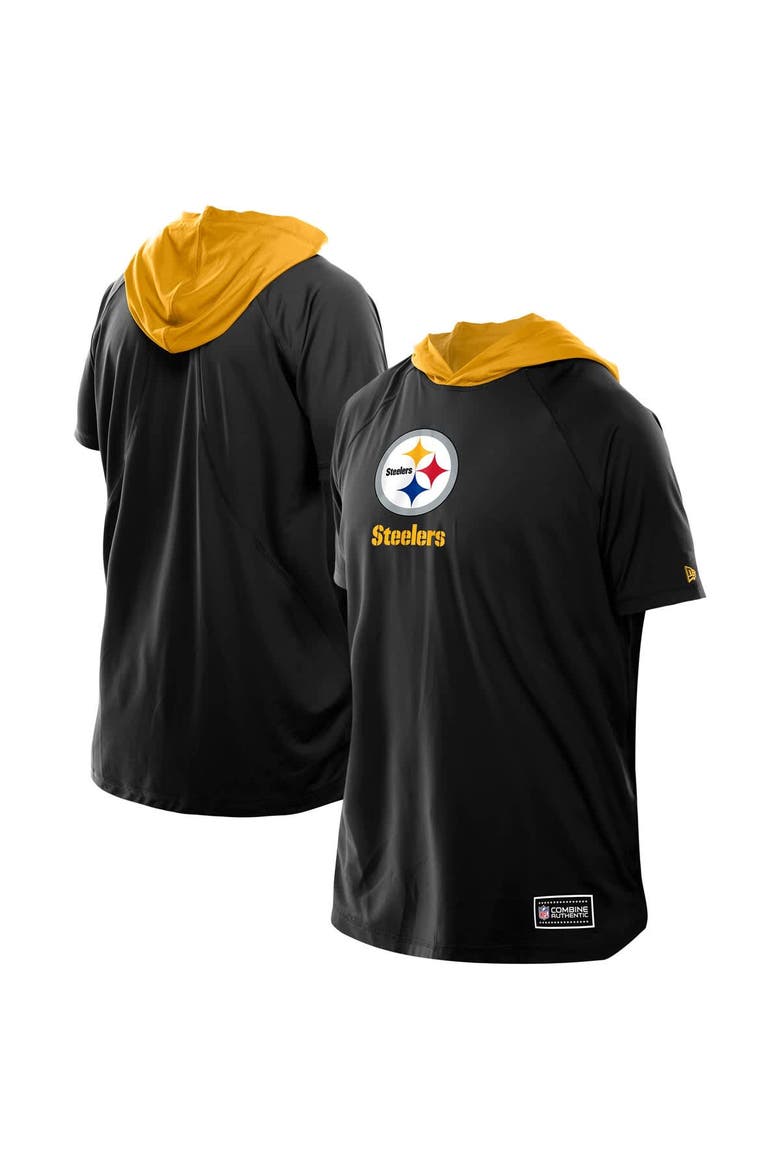 Men's New Era  Black Pittsburgh Steelers Combine Authentic Hooded Raglan Short-Sleeve T-Shirt, Main, color, Black