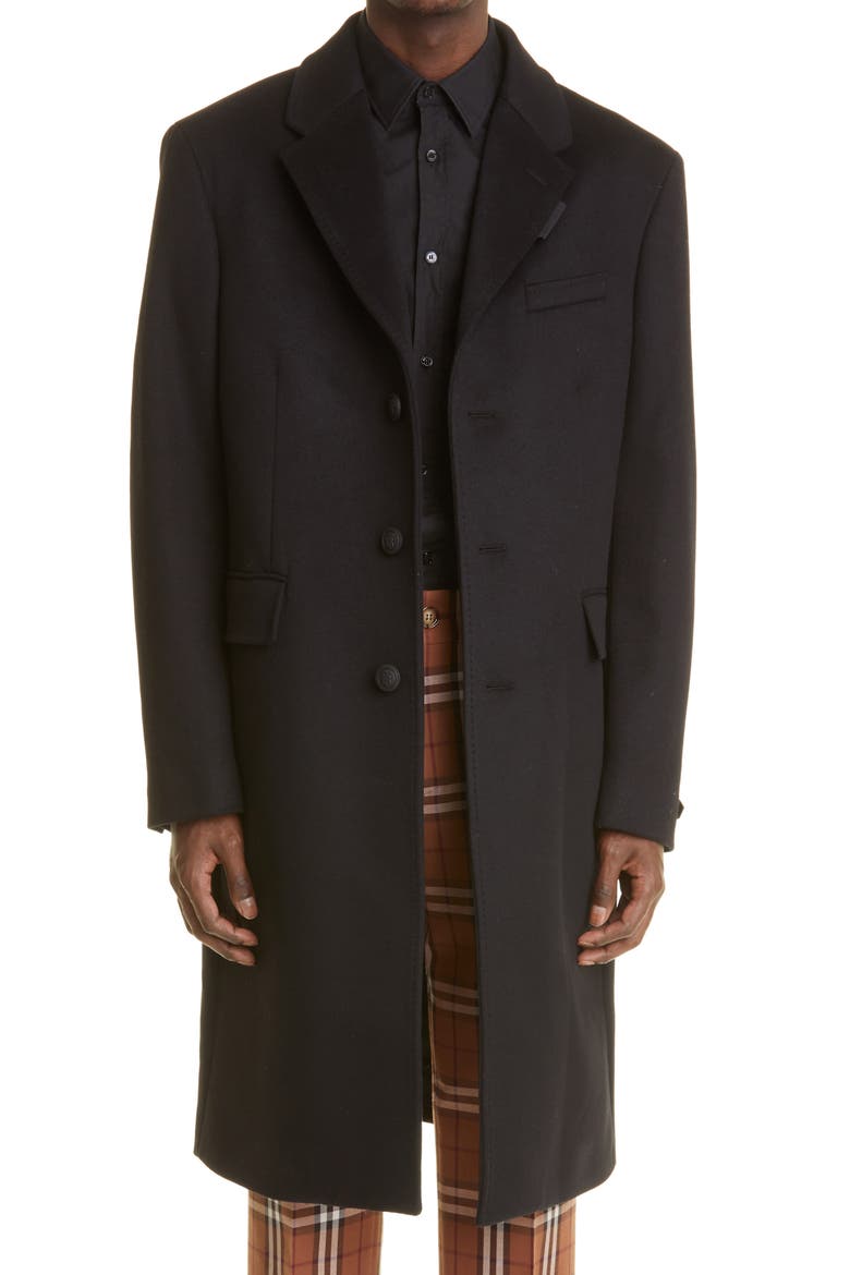 Hawkhurst TB Button Virgin Wool & Cashmere Coat, Main, color, BLACK