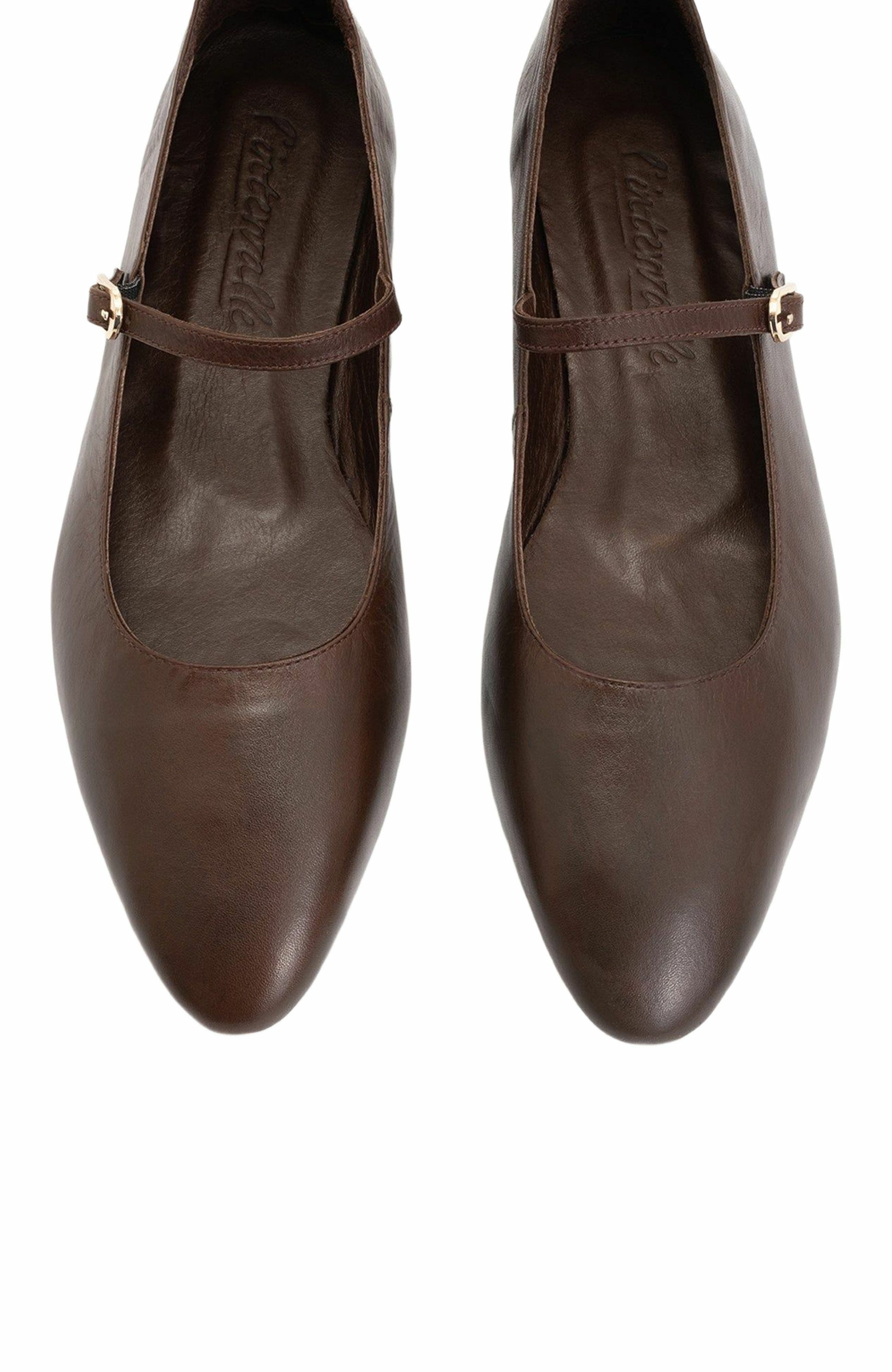 Forever & Always Shoes Lara Leather Mary Jane Flats, Alternate, color, Brown Leather