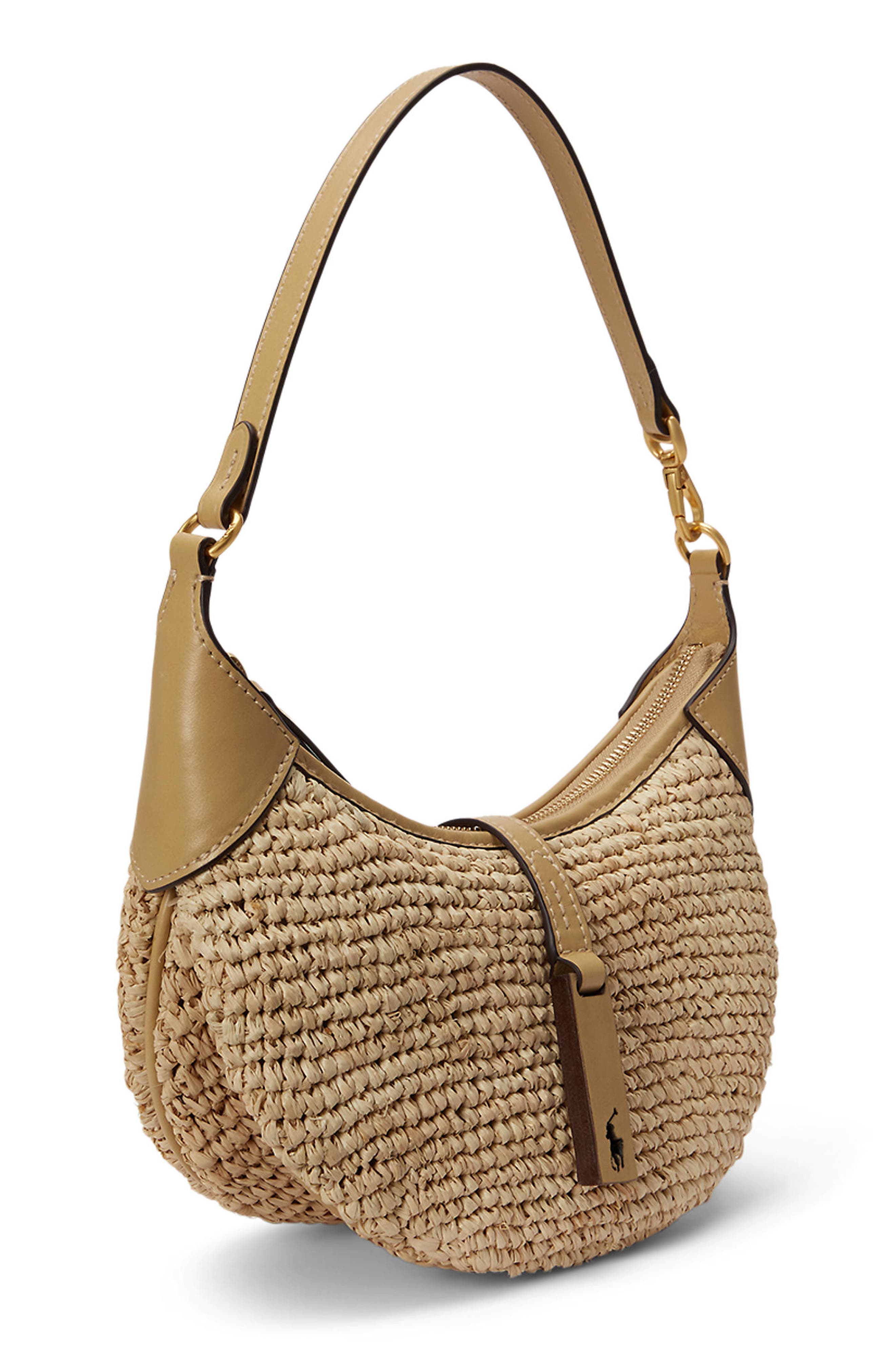 Polo Ralph Lauren Raffia Shoulder Bag, Alternate, color, Natural/ Cashmere