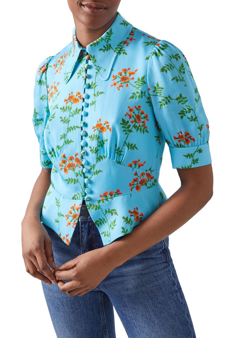Esme Norse Floral Peplum Shirt, Main, color, NORSE BLUE MULTI