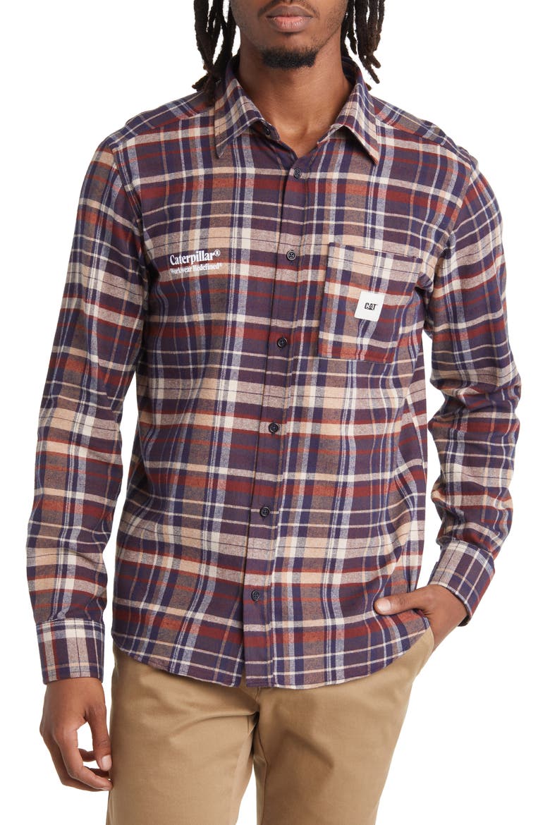 Illinois Plaid Cotton Flannel Button-Up Shirt, Main, color, NAVY CHECK