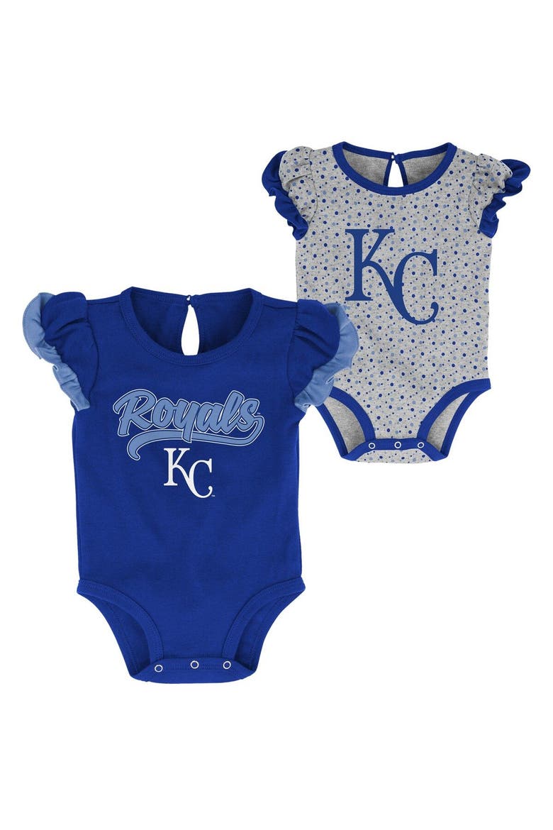 Newborn & Infant Royal/Heathered Gray Kansas City Royals Scream & Shout Two-Pack Bodysuit Set, Main, color, Blue
