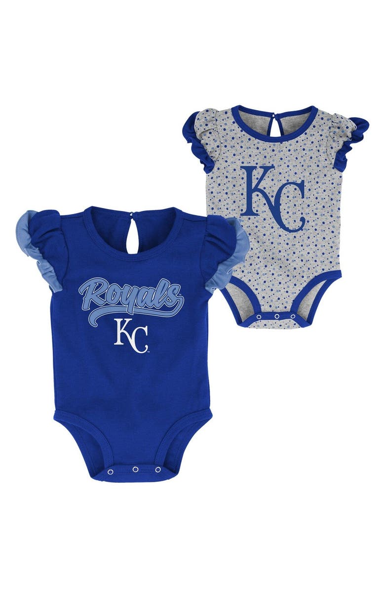 Outerstuff Newborn & Infant Royal/Heathered Gray Kansas City Royals Scream & Shout Two-Pack Bodysuit Set, Main, color, Blue