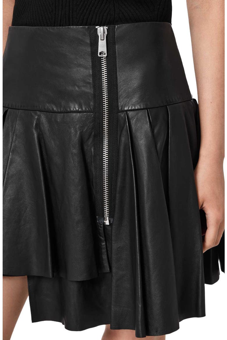 Irina Asymmetric Leather Skirt, Alternate, color, BLACK