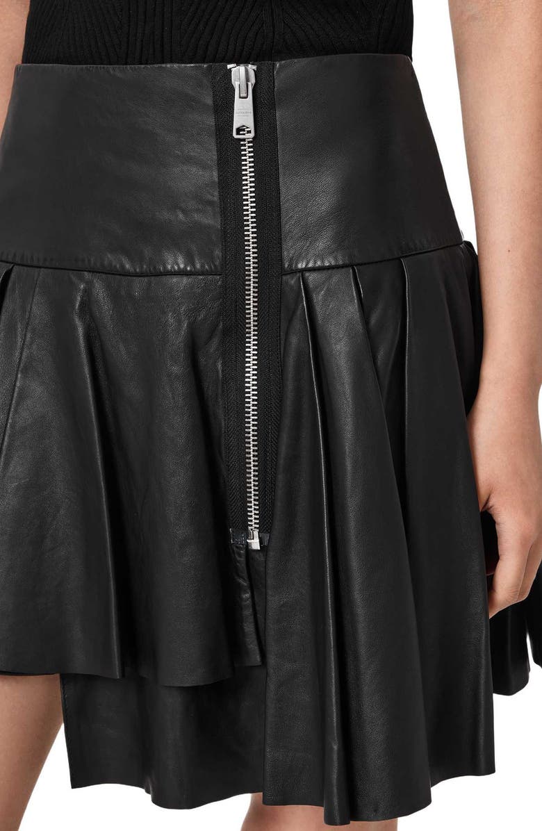 AllSaints Irina Asymmetric Leather Skirt, Alternate, color, Black