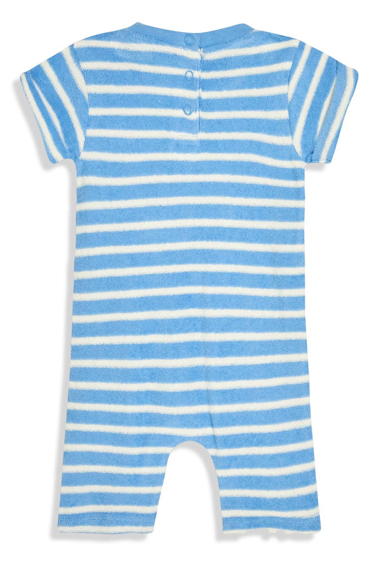 Whale Appliqué Stripe Terry Cloth Romper & Hat Set, Alternate, color, BLUE