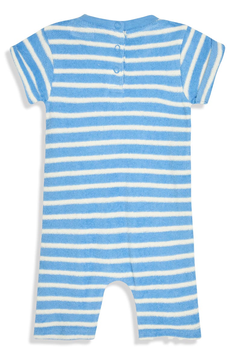 JOJO MAMAN BEBE Whale Appliqué Stripe Terry Cloth Romper & Hat Set, Alternate, color, Blue