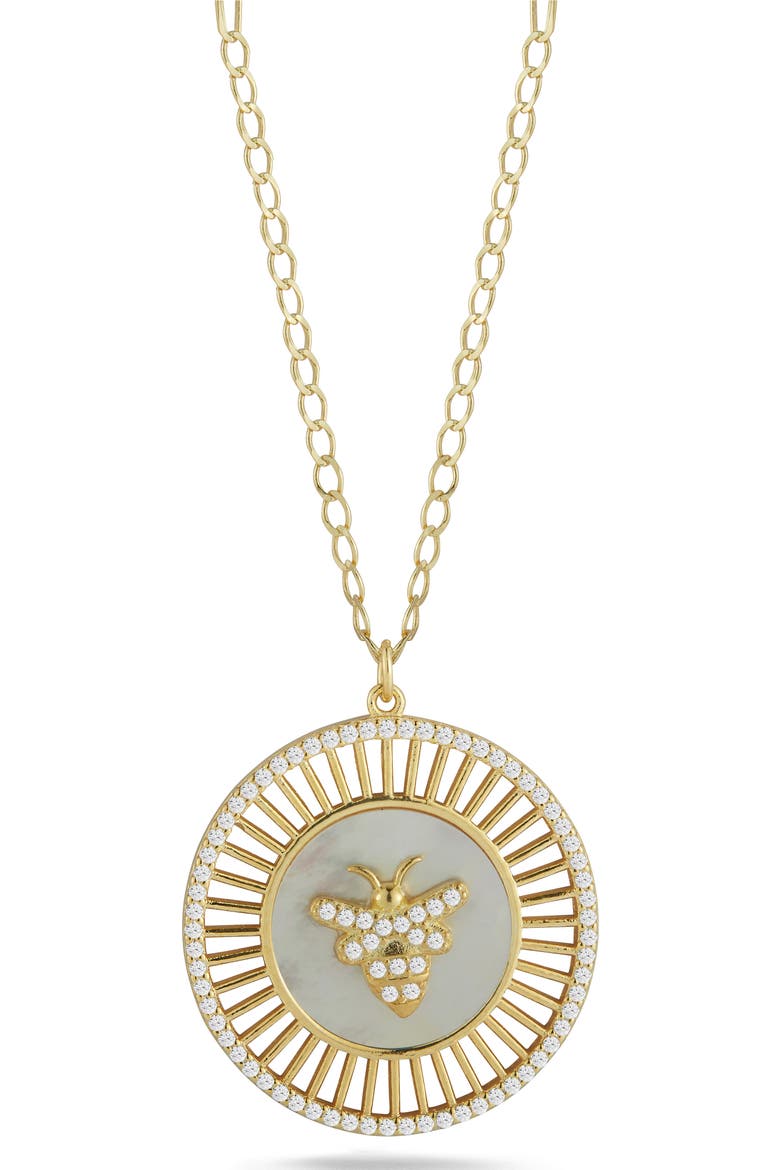 Bee Medallion Necklace, Main, color, YELLOW GOLD
