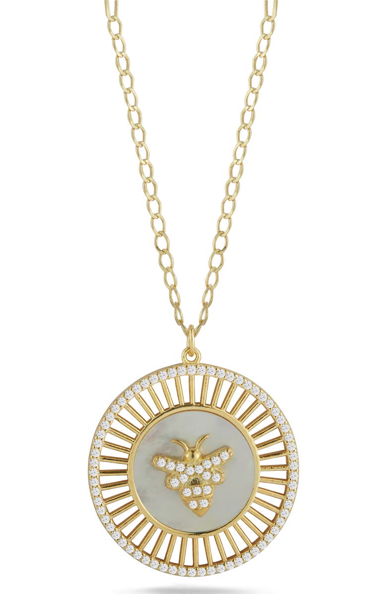 SPHERA MILANO Bee Medallion Necklace, Main, color, Yellow Gold