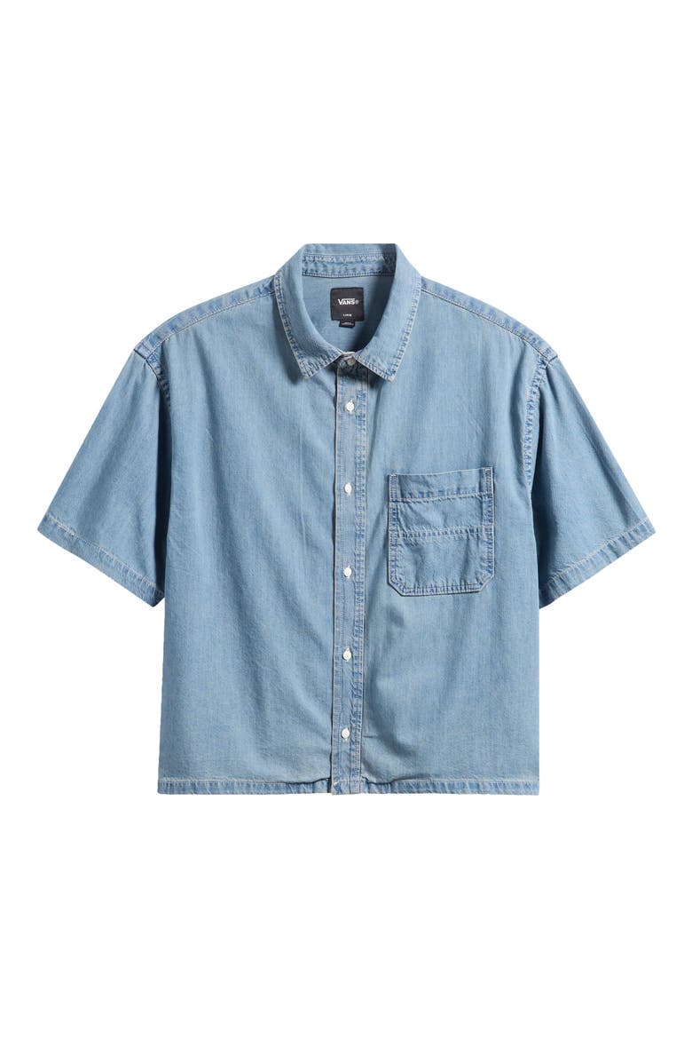 Cyrus Loose Fit Short Sleeve Denim Button-Up Shirt, Alternate, color, STONEWASH BLUE