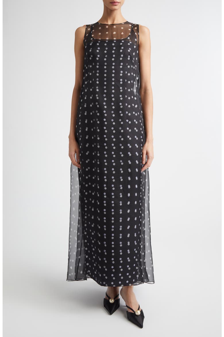 Layered Polka Dot Silk Organza Dress, Main, color, POLKA DOT