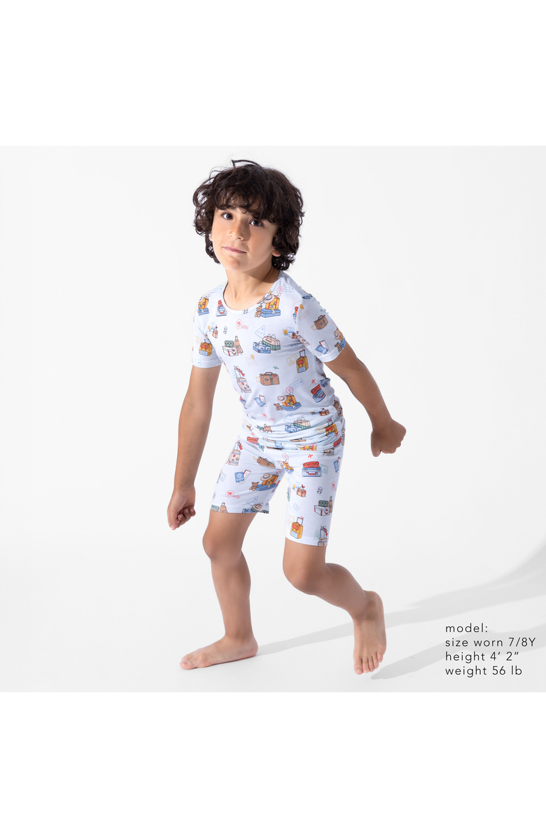 Bellabu Bear Vintage Suitcases Kids 2-Piece Short Sleeve & Shorts Pajama Set, Alternate, color, Vintage Suitcases