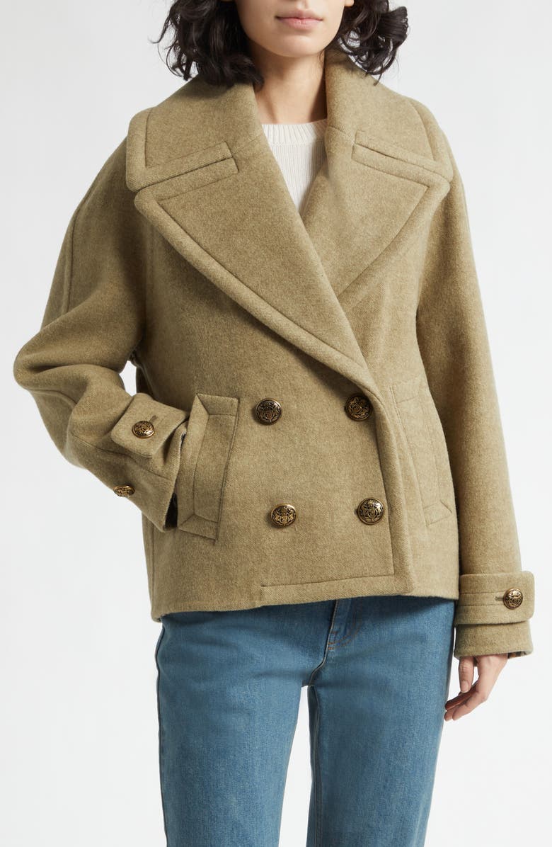 Burberry Caitlin Short Peacoat, Main, color, Glade Green/ Glade Green Check