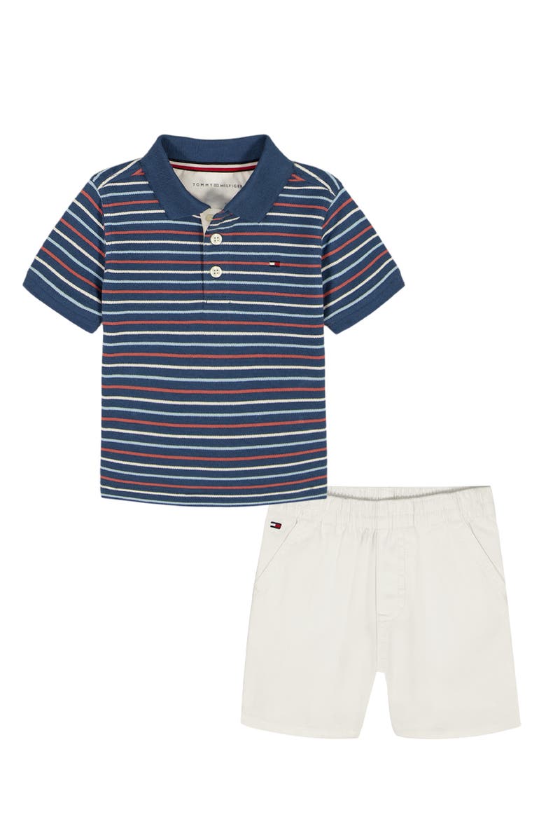 Tommy Hilfiger Stripe Polo & Shorts Set, Main, color, Navy