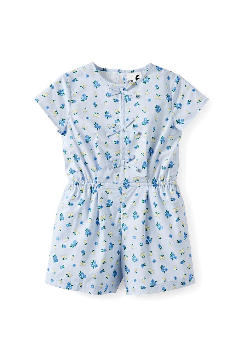 Kid's Woven Bow Playsuit, Main, color, Ice Blue Lemon Floral