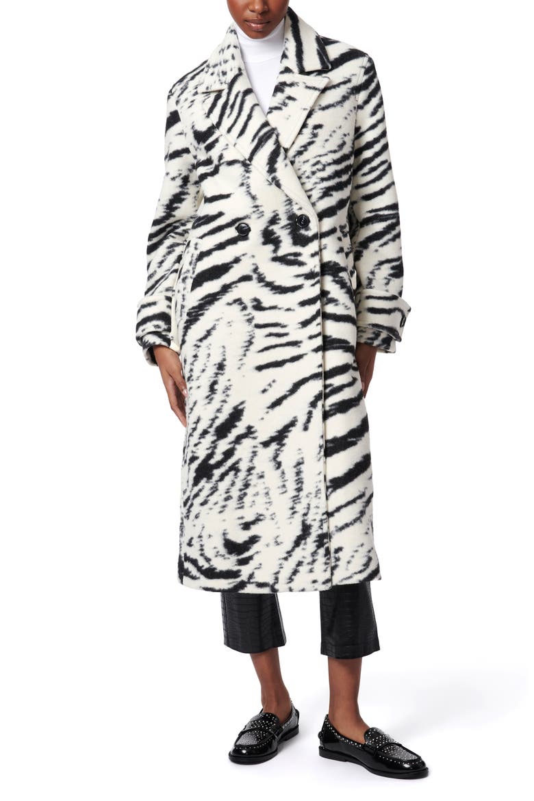 Bengal Tiger Stripe Double-Breasted Coat, Main, color, BLACK/ WHITE