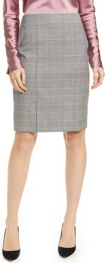 BOSS Modern Check Virgin Wool Pencil Skirt