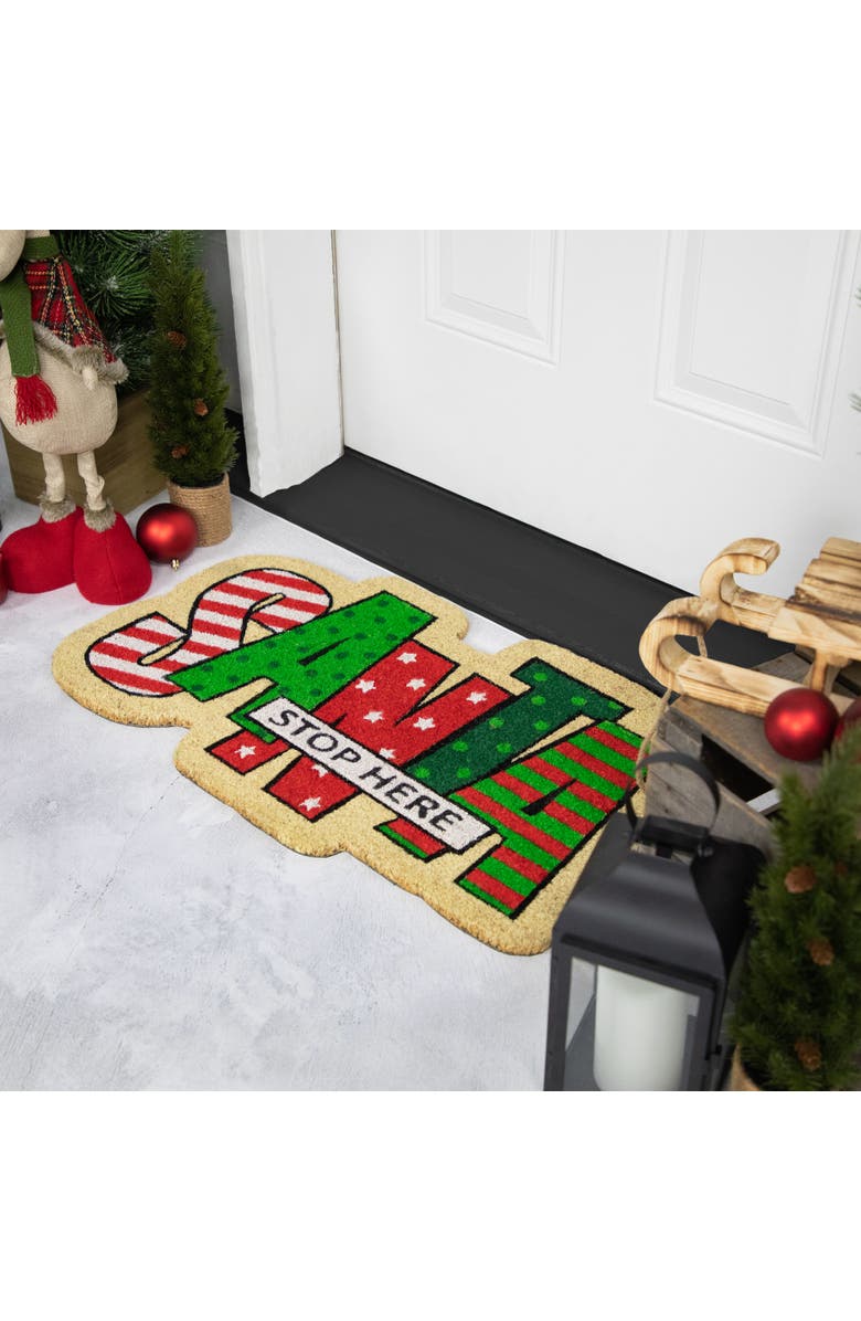 Northlight Red and Green "Santa Stop Here" Outdoor Christmas Doormat 18" x 30", Alternate, color, Green