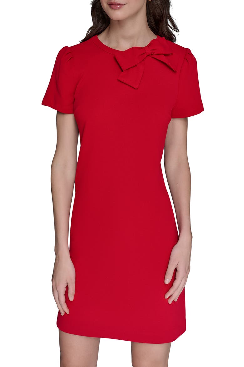 Bow Accent Scuba Crepe Sheath Dress, Alternate, color, ADMIRAL RED
