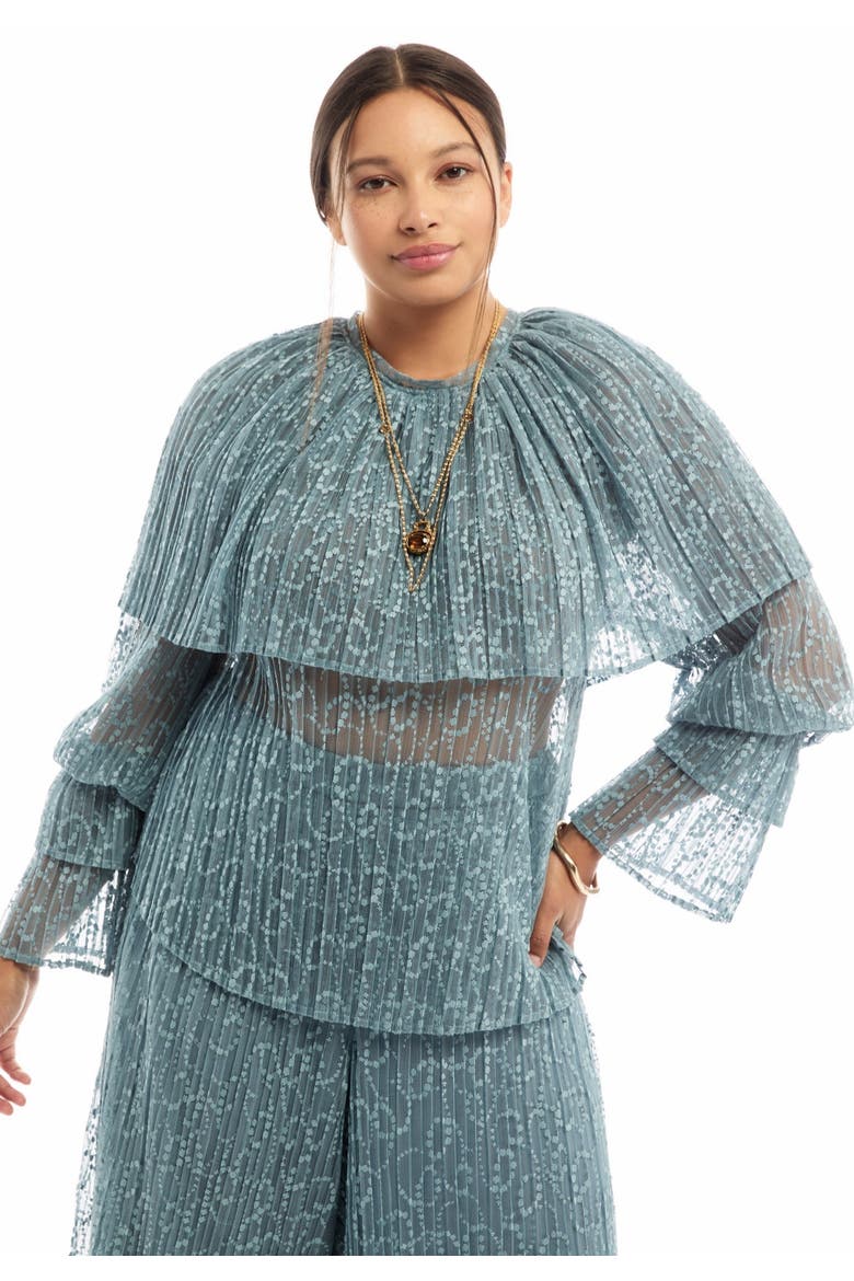 Ruffled Lace Cape Blouse, Alternate, color, MOUNTAIN SPRING