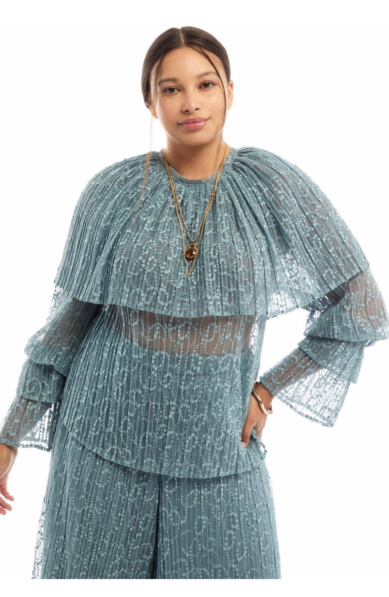June + Vie Ruffled Lace Cape Blouse, Alternate, color, Mountain Spring