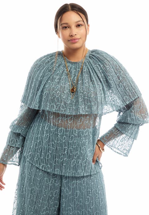 Ruffled Lace Cape Blouse (plus)