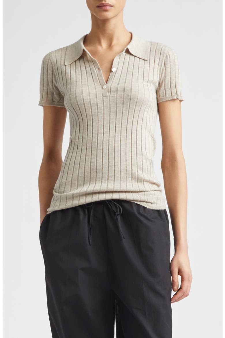 Cashmere & Silk Rib Polo, Main, color, OAT MELANGE