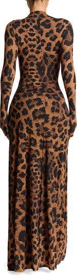 Leopard Print Long Sleeve Maxi Dress