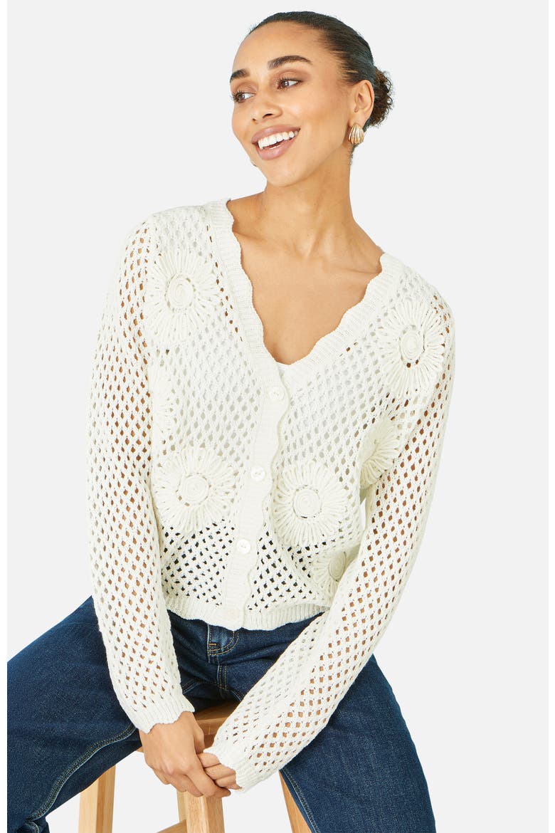Flower Crochet Cardigan, Alternate, color, White