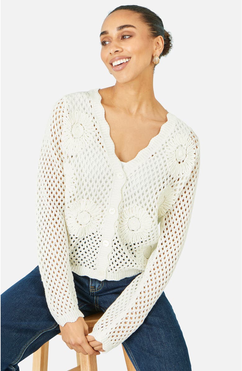 Yumi Flower Crochet Cardigan, Alternate, color, White