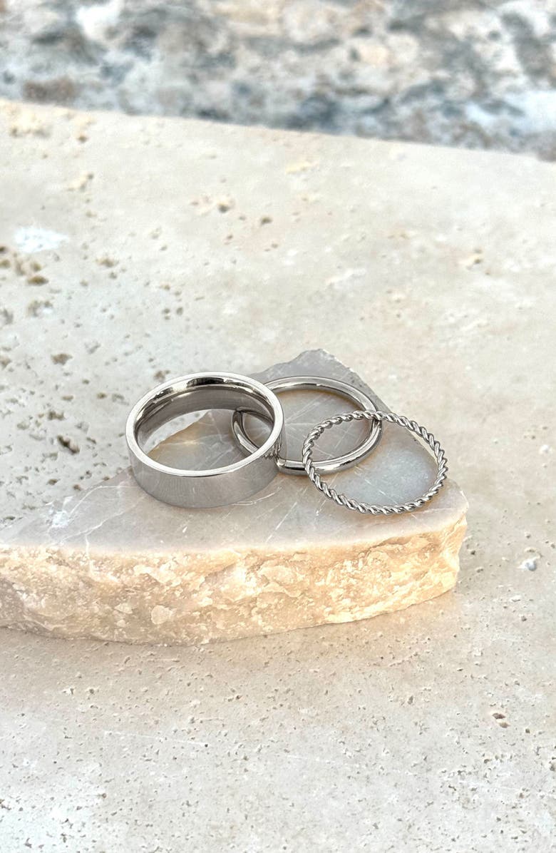 Adornia Set of 3 Tarnish Resistant Assorted Stacking Rings, Alternate, color, Silver