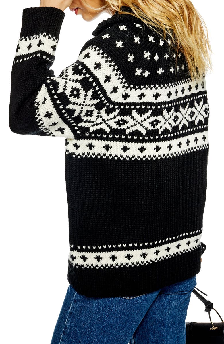 Topshop Fair Isle Cardigan, Alternate, color, 