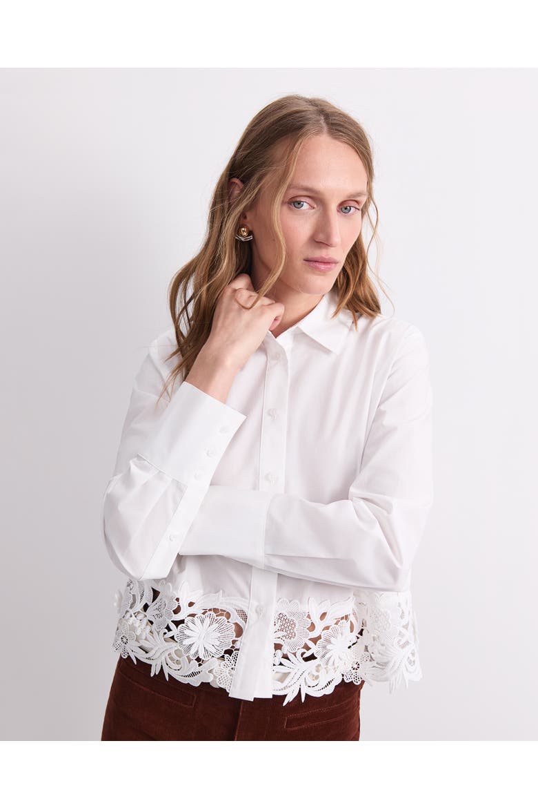 Gracie Cropped Lace Shirt, Alternate, color, White