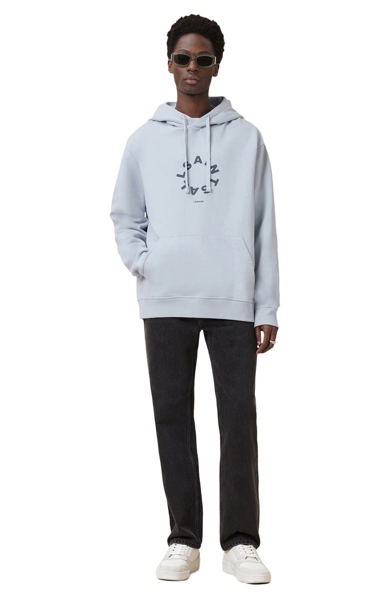 AllSaints Tierra Logo Graphic Hoodie, Alternate, color, Ashen Blue