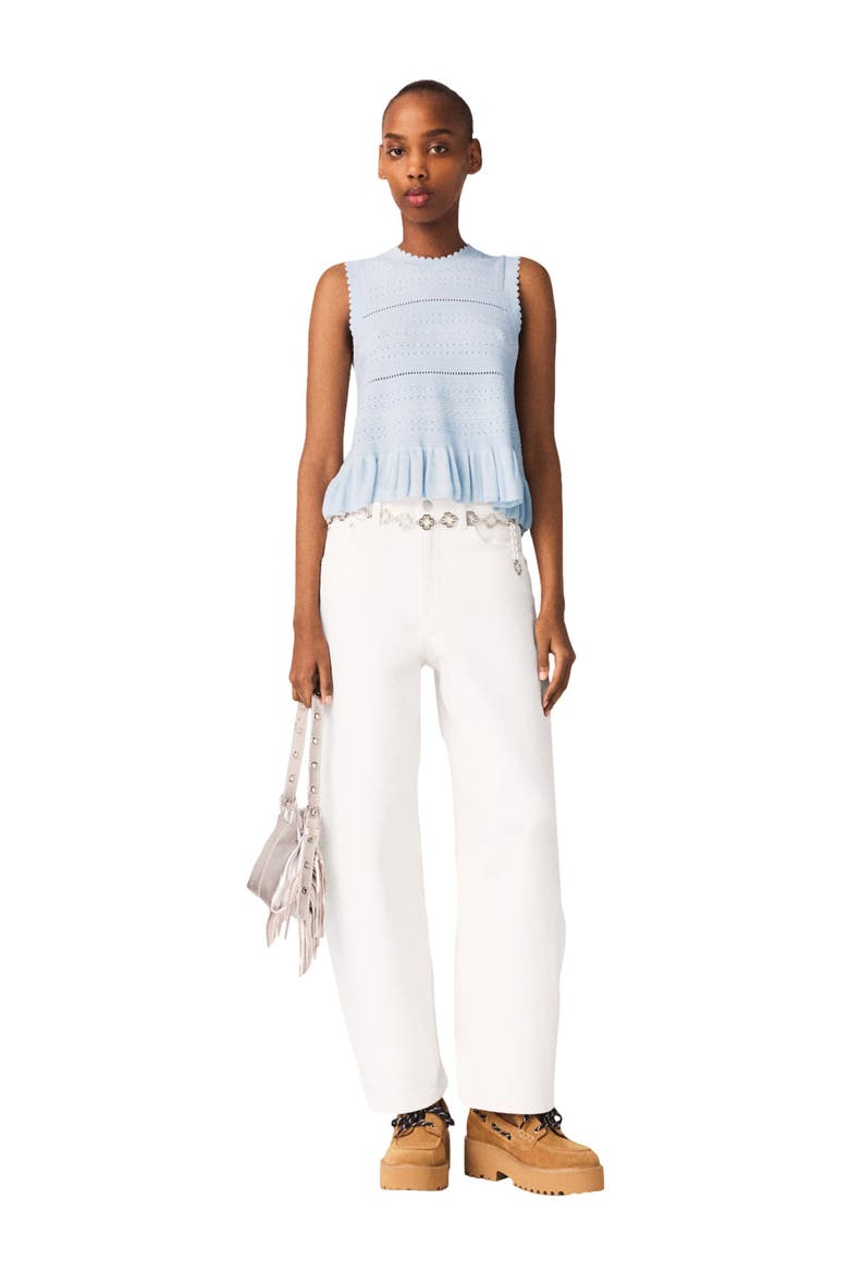 Ruffled knit top, Main, color, Blue sky