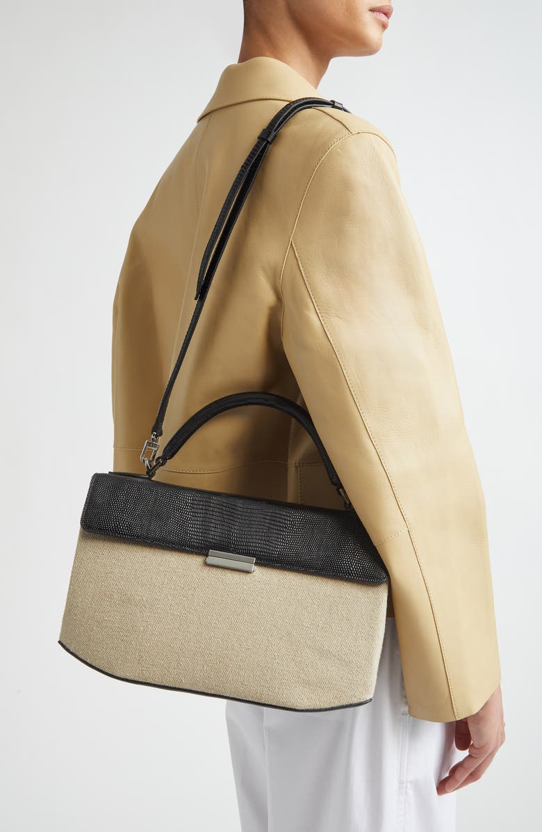 TOTEME Clip Canvas & Lizard Embossed Leather Top Handle Bag, Alternate, color,