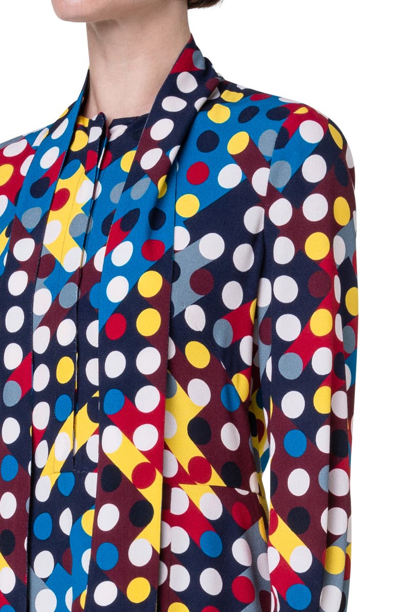 Akris punto Diamond Polka Dot Print Long Sleeve Tie Neck Crepe Shirtdress, Alternate, color, 